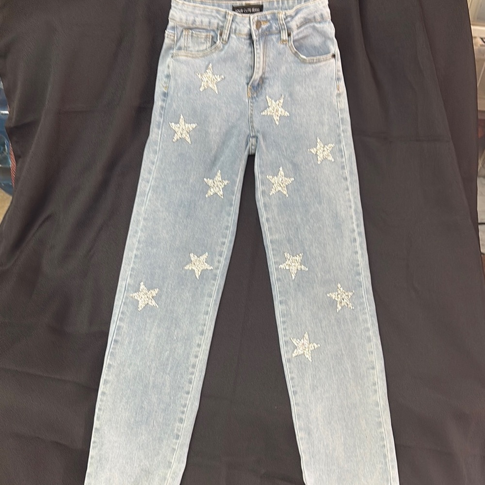 Blue High Rise Star Pattern Jeans
